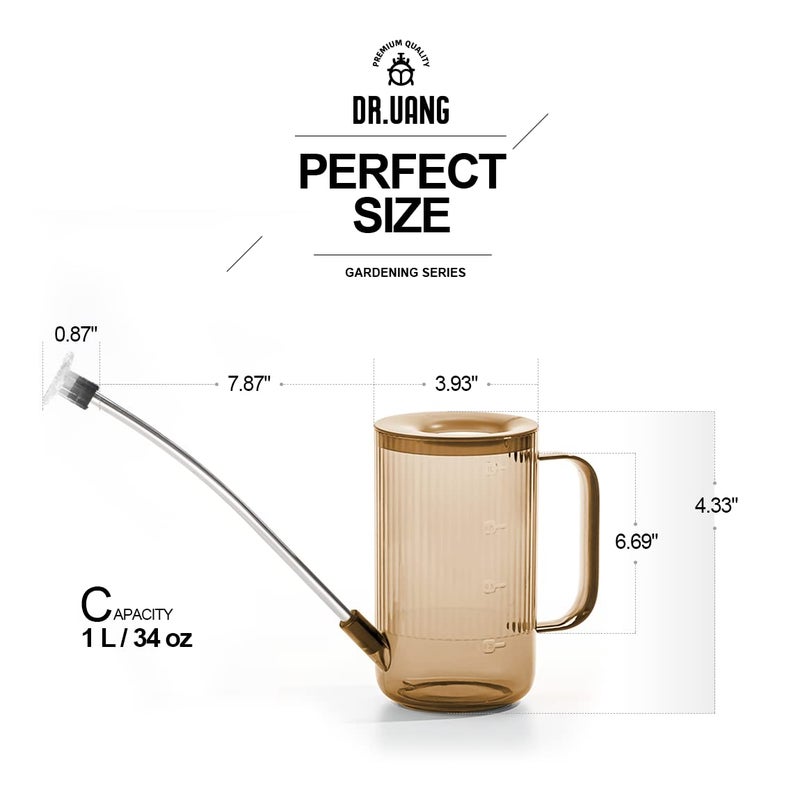 DR.UANG Small Watering Can Indoor Plants with Long Spout (1L, Amber Brown) - Image 2